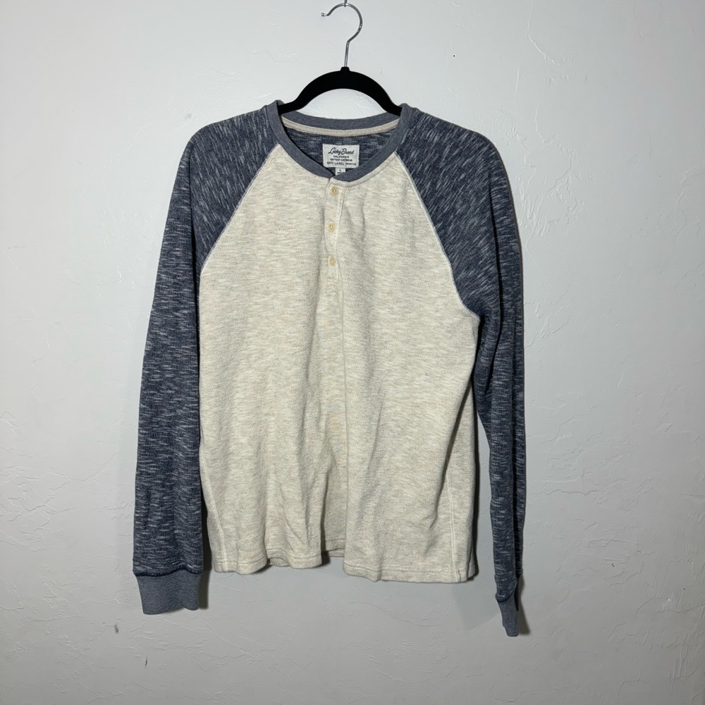 Lucky Brand Grey Label Men's L Two-Tone Cream Softness Knitwear Henley Shirt LS